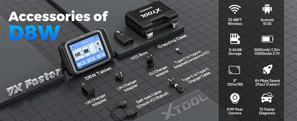 XTOOL D8W BT OBD2 Diagnostic Tool ECU Coding Bluetooth Automotive Scanner VAG Guided Topology Map with 42+ Reset CAN FD DOIP FCA