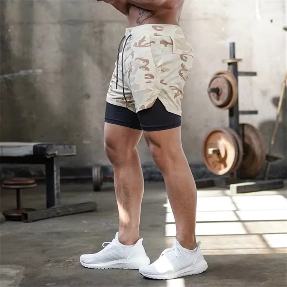 2024 Summer Men's New Fashionable Trend Leisure Gym Fitness Sports Double layer Shorts Outdoor Running Basketball Training Short