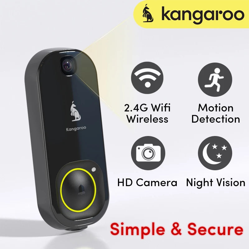 Kangaroo Smart photo Doorbell (Includes Indoor Chime ),  Capture Crystal-Clear Photos of Visitors and Packages with