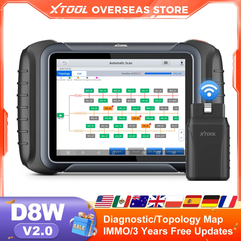 XTOOL D8W BT OBD2 Diagnostic Tool ECU Coding Bluetooth Automotive Scanner VAG Guided Topology Map with 42+ Reset CAN FD DOIP FCA