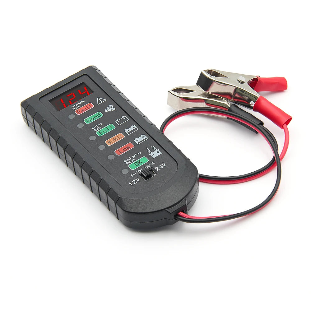 Car Battery Tester 12V 24V Alternator Tester LED Display 6 Light Automotive Battery Checker Analyzer Auto Repair Diagnostic Tool