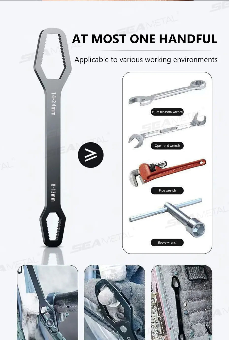 SEAMETAL Universal Torx Wrench Adjustable Wrench Board Double-head Multipurpose Torx Spanner Repair Hand Tools 3-17mm 8-24mm