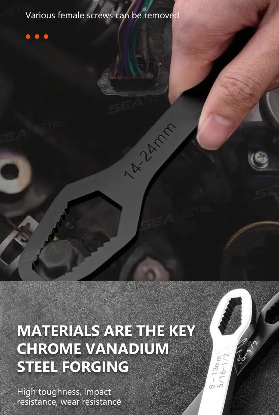 SEAMETAL Universal Torx Wrench Adjustable Wrench Board Double-head Multipurpose Torx Spanner Repair Hand Tools 3-17mm 8-24mm