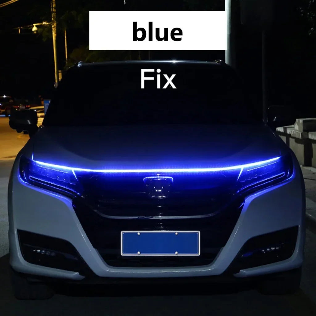 New 12V Start Scan Meteor Dynamic Car Daytime Running Lights LED Car Hood Decorative Light Strip with DRL with Turn Signal