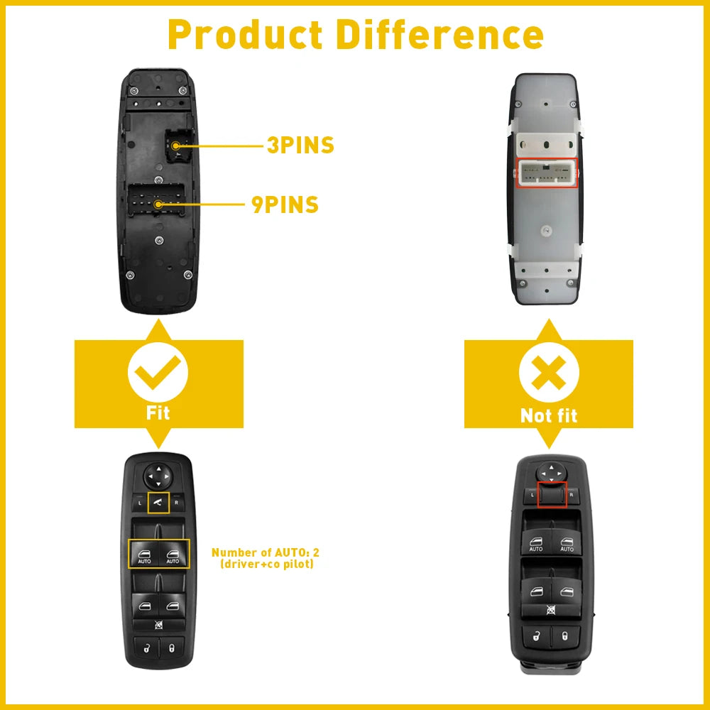 Power Window Control Door Switch For 2014 2015 2016 Ram 1500 2500 3500 68212784AA 14932433 Driver Side or Passenger Side