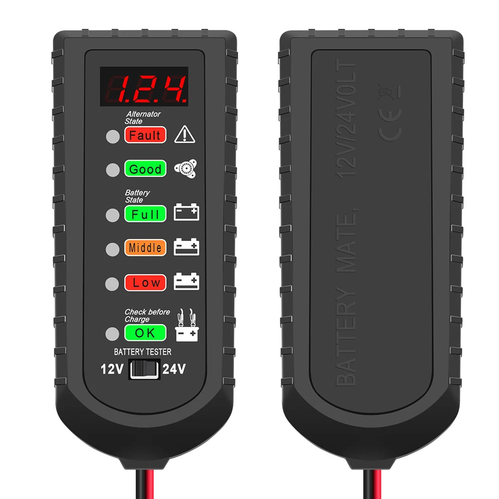 Car Battery Tester 12V 24V Alternator Tester LED Display 6 Light Automotive Battery Checker Analyzer Auto Repair Diagnostic Tool