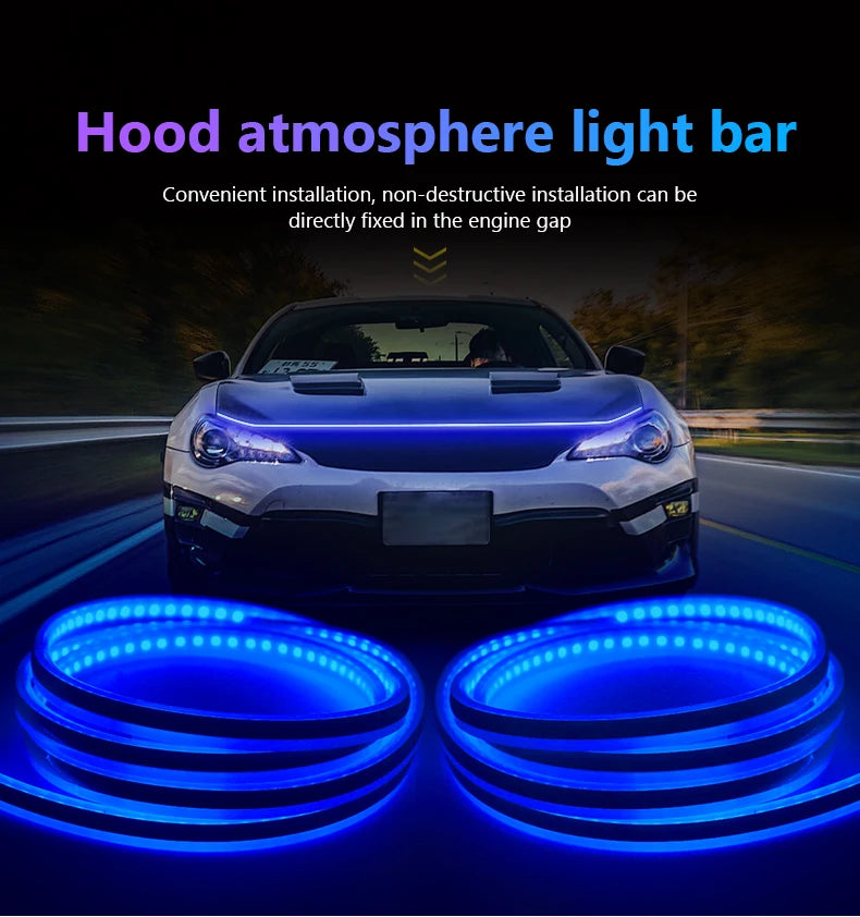 LED Car Hood Atmosphere Lght Strip Waterproof Auto Exterior Decoration Lighting Decorative Headlights Ambient Lamp 12V Universal