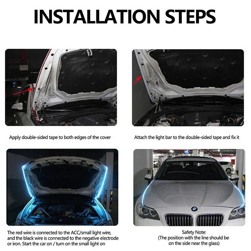 New 12V Start Scan Meteor Dynamic Car Daytime Running Lights LED Car Hood Decorative Light Strip with DRL with Turn Signal