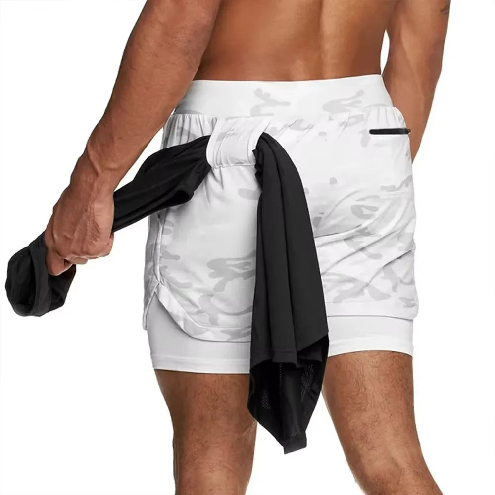 2024 Summer Men's New Fashionable Trend Leisure Gym Fitness Sports Double layer Shorts Outdoor Running Basketball Training Short