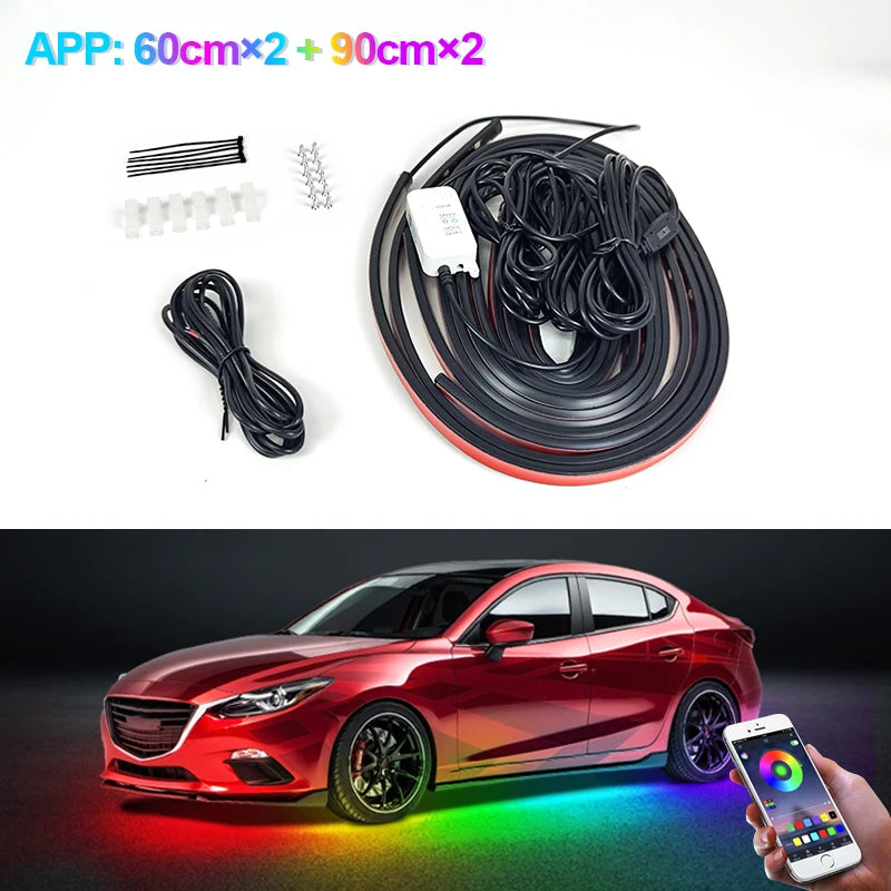 Colorful LED Strip Lights Car Bumper Door Decoration Sticker Underglow Light Accessories Exterior Part Auto Undercarriage Lights
