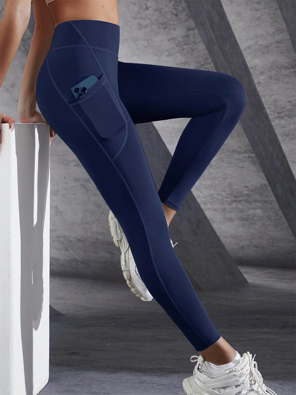 Solid Color Side Pockets Leggings For Women High Waist Sportswear Cycle Yoga Pants Push Up Fitness Leggings