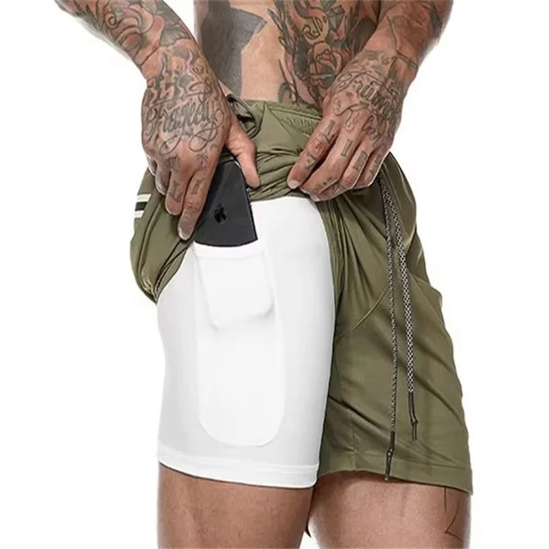 2024 Summer Men's New Fashionable Trend Leisure Gym Fitness Sports Double layer Shorts Outdoor Running Basketball Training Short