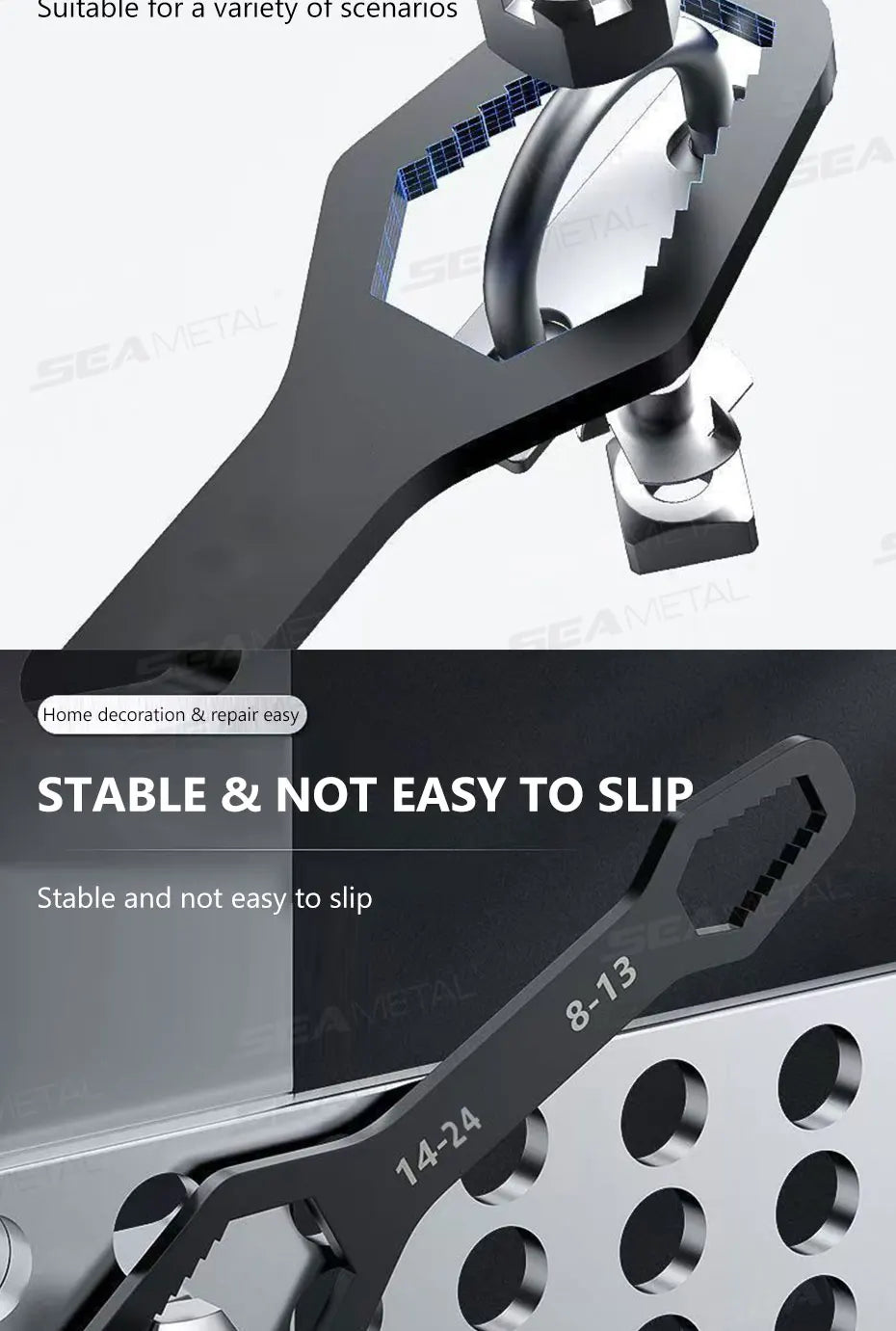 SEAMETAL Universal Torx Wrench Adjustable Wrench Board Double-head Multipurpose Torx Spanner Repair Hand Tools 3-17mm 8-24mm