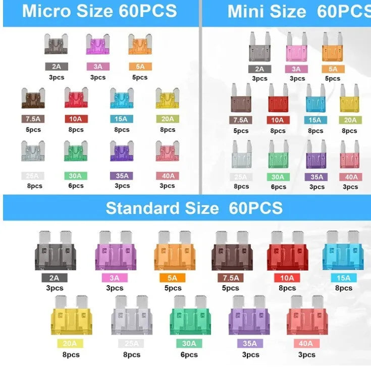 300/180/120pcs Car Blade Fuse Assortment Kit Auto Truck Automotive Medium Small Fuse Mixed Motorcycle Circuit Fuse With Box