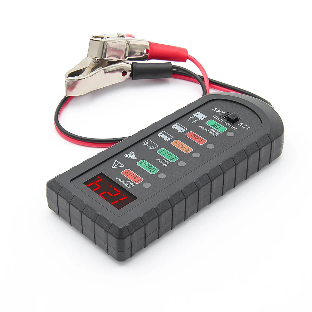 Car Battery Tester 12V 24V Alternator Tester LED Display 6 Light Automotive Battery Checker Analyzer Auto Repair Diagnostic Tool