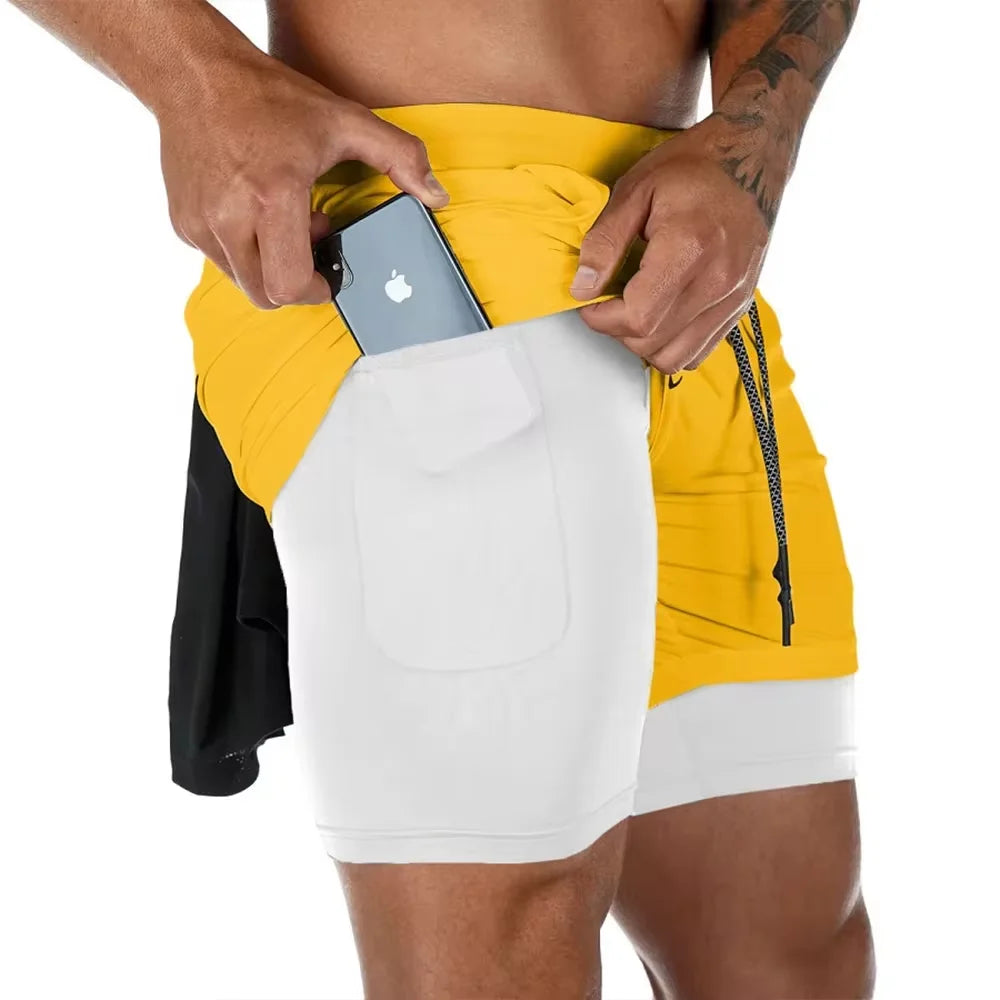 2024 Summer Men's New Fashionable Trend Leisure Gym Fitness Sports Double layer Shorts Outdoor Running Basketball Training Short