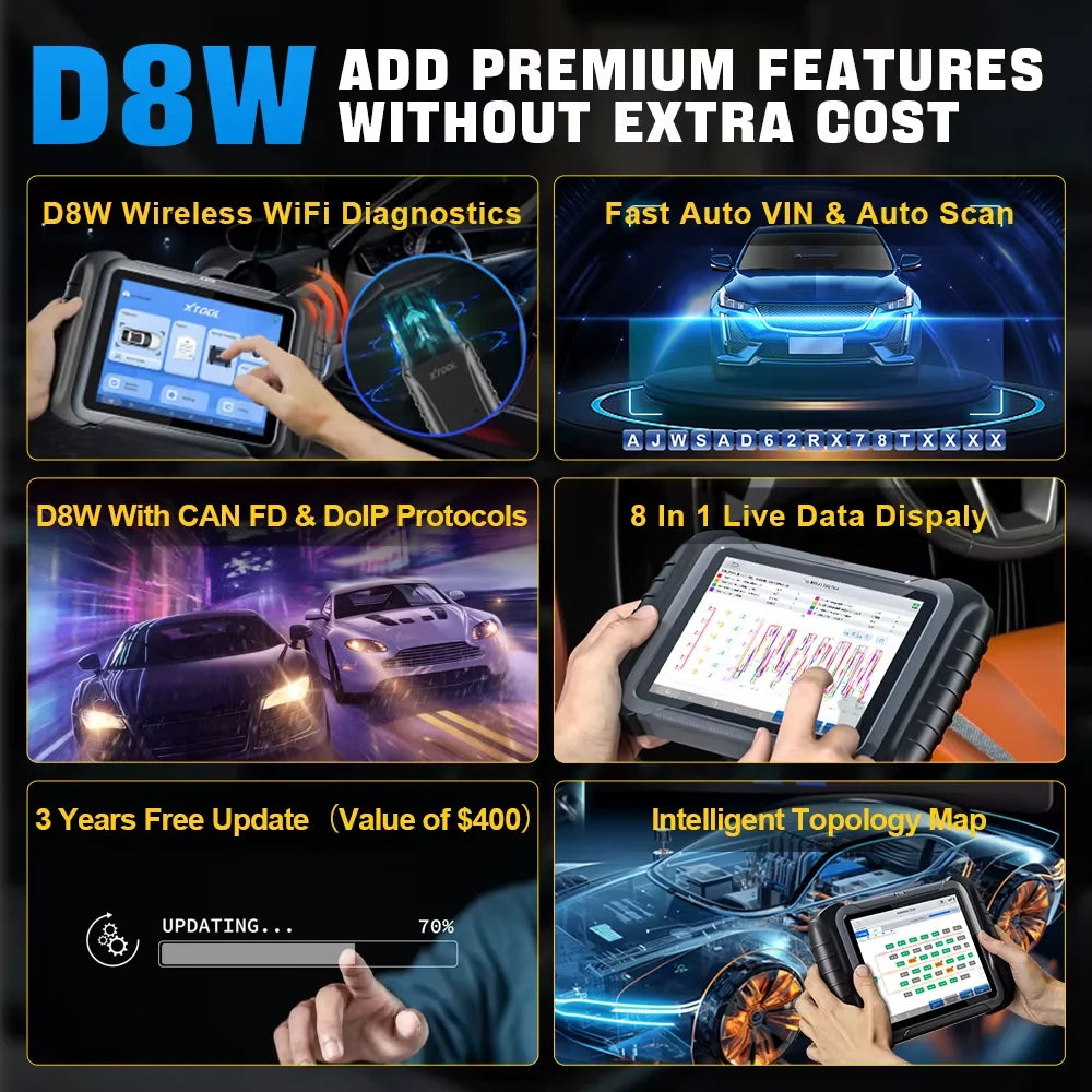 XTOOL D8W BT OBD2 Diagnostic Tool ECU Coding Bluetooth Automotive Scanner VAG Guided Topology Map with 42+ Reset CAN FD DOIP FCA