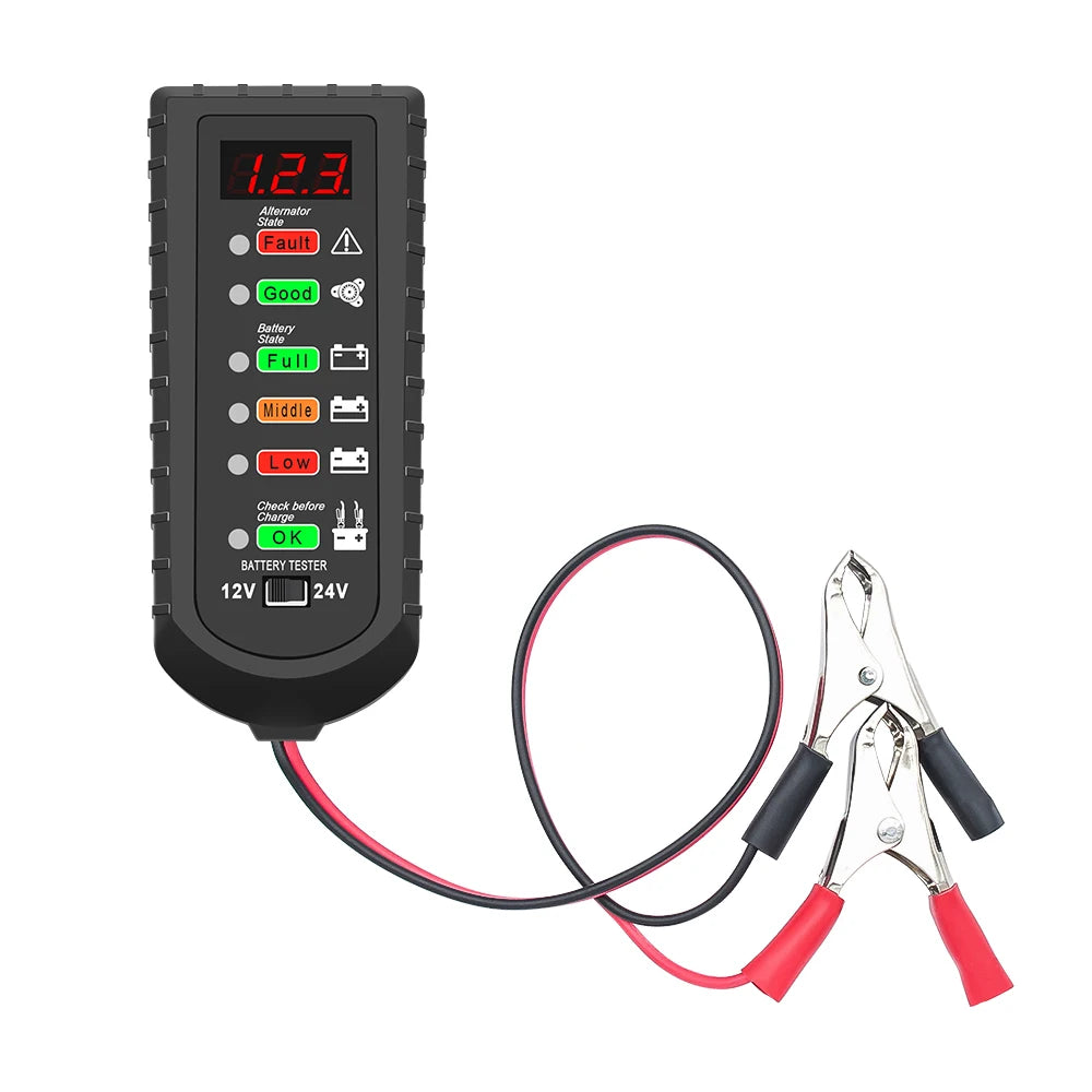 Car Battery Tester 12V 24V Alternator Tester LED Display 6 Light Automotive Battery Checker Analyzer Auto Repair Diagnostic Tool