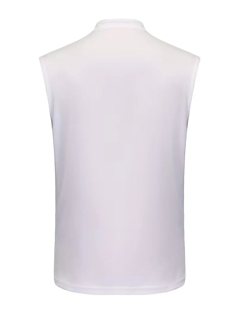 Summer Men's Casual Sleeveless T-Shirt Milano Embroidery Stand Collar Henley Tank Top Beach Sportwear