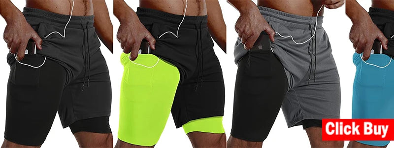 Men Sport Shorts  Sportswear Double-deck Running Shorts 2 In 1 Beach Bottoms Summer Gym Fitness Training Jogging Short Pants Men