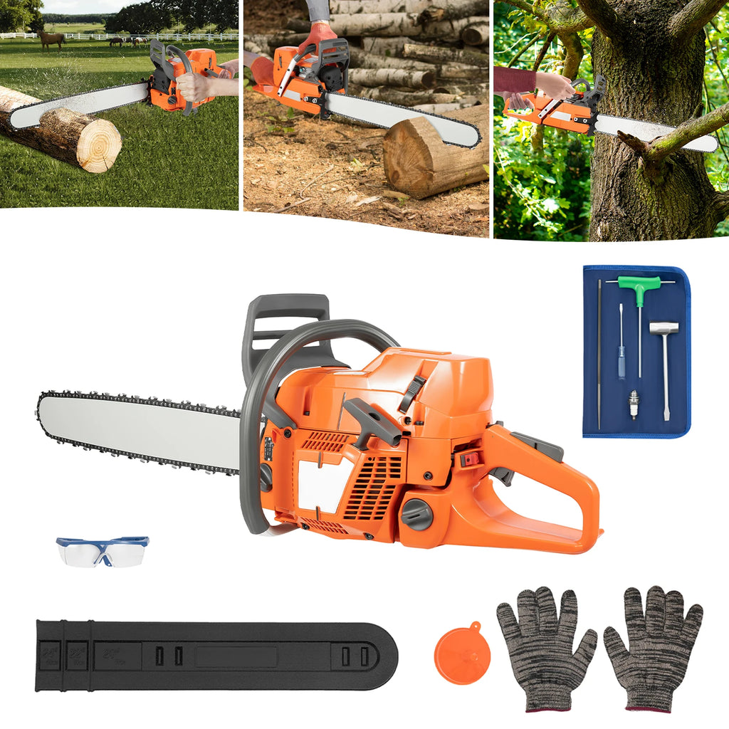 Gas Chainsaw with 24 inch Guide Bar,Gasoline Powered Chain Saw 2-Cycle 72cc/65cc Gasoline Power Chain Saws 3.9KW/3.4KW