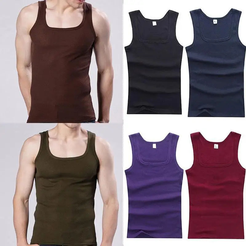 New Men's Summer Pure Cotton Vest Sports Fitness Sleeveless Tank Top Solid Muscle Vest Basic O-neck Bodybuilding Vest Tops