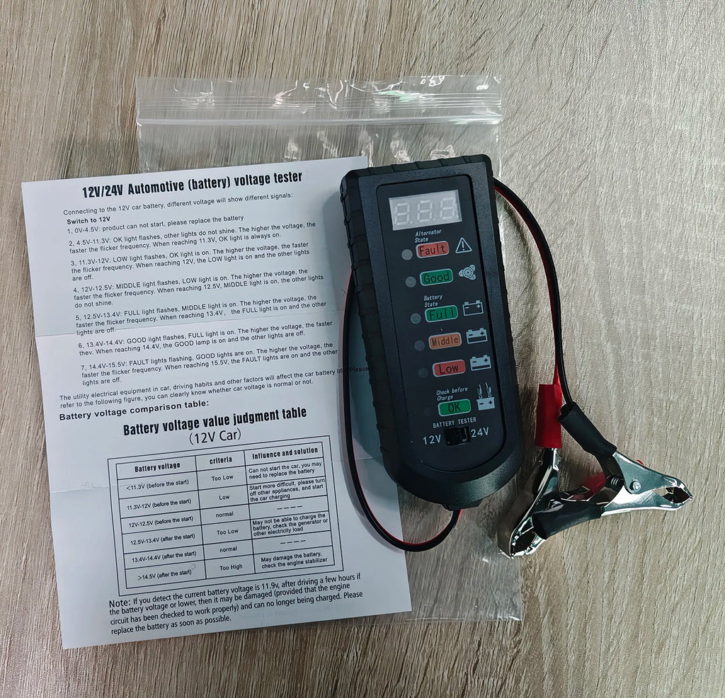 Car Battery Tester 12V 24V Alternator Tester LED Display 6 Light Automotive Battery Checker Analyzer Auto Repair Diagnostic Tool