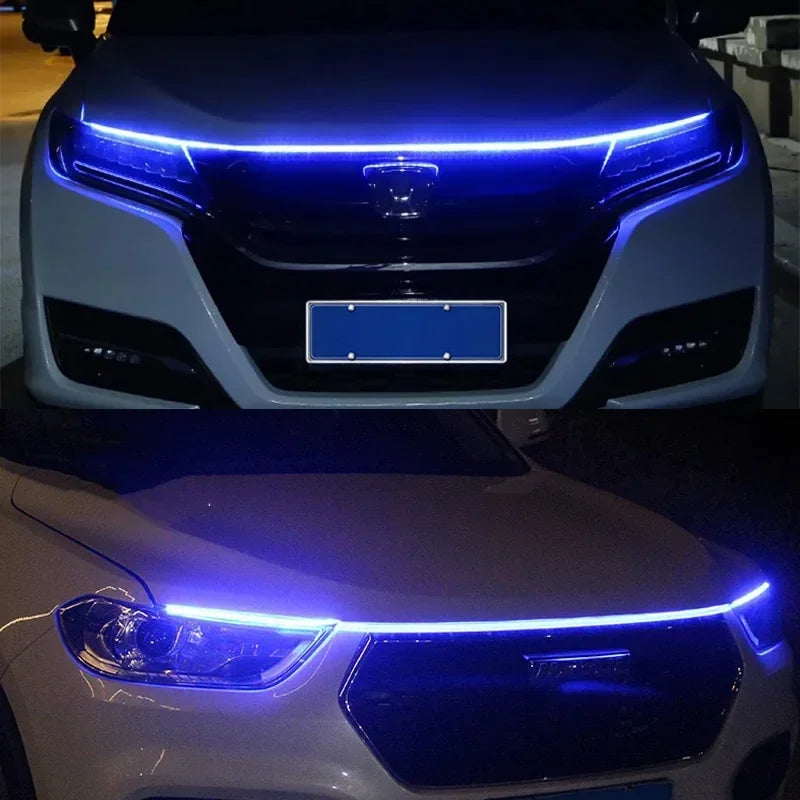 New 12V Start Scan Meteor Dynamic Car Daytime Running Lights LED Car Hood Decorative Light Strip with DRL with Turn Signal