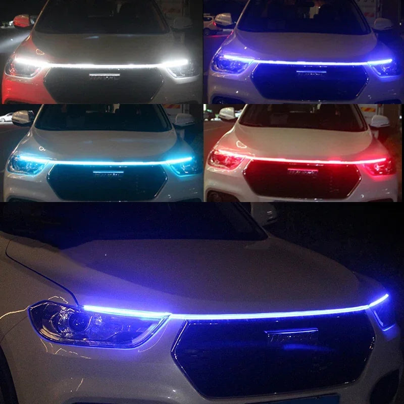 New 12V Start Scan Meteor Dynamic Car Daytime Running Lights LED Car Hood Decorative Light Strip with DRL with Turn Signal