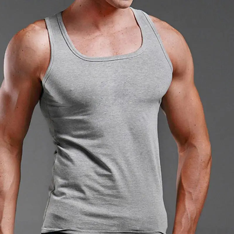 New Men's Summer Pure Cotton Vest Sports Fitness Sleeveless Tank Top Solid Muscle Vest Basic O-neck Bodybuilding Vest Tops