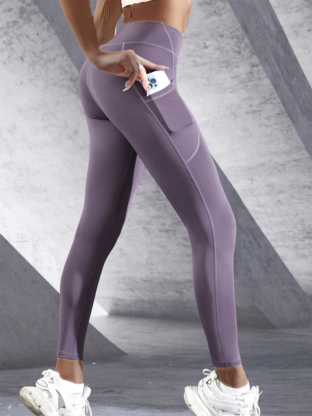 Solid Color Side Pockets Leggings For Women High Waist Sportswear Cycle Yoga Pants Push Up Fitness Leggings
