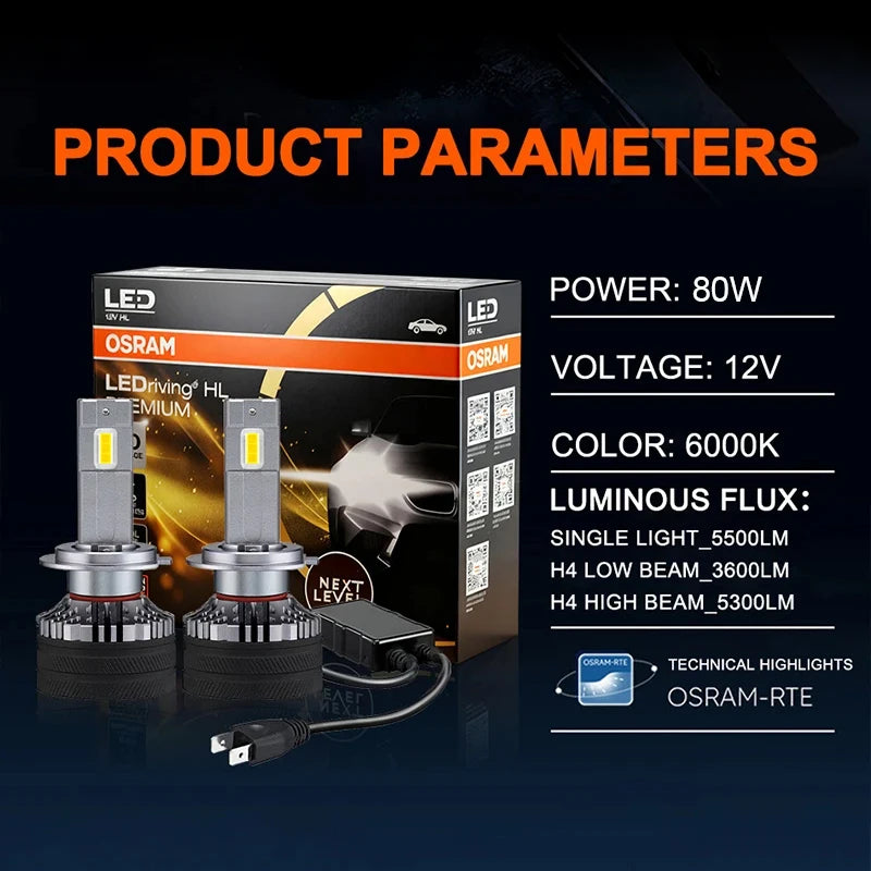 OSRAM Original H7 H4 Led Car Headlight Bulb 9012 HIR2 Lamp HB2 9003 9005 9006 HB4 HB3 H11 H8 Fog Lights 6000K White With Ballast