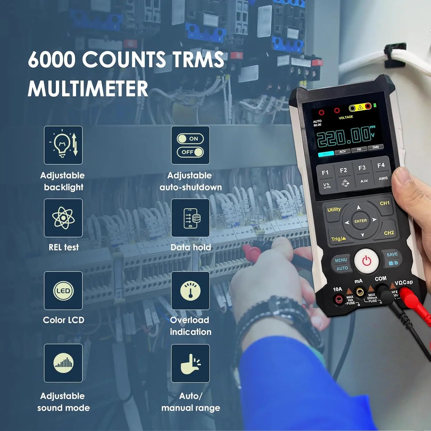 3 in 1 Digital Oscilloscope Multimeter, 80Mhz Bandwidth with 2 Channels Handheld Oscilloscope Waveform Generator and Multimeter