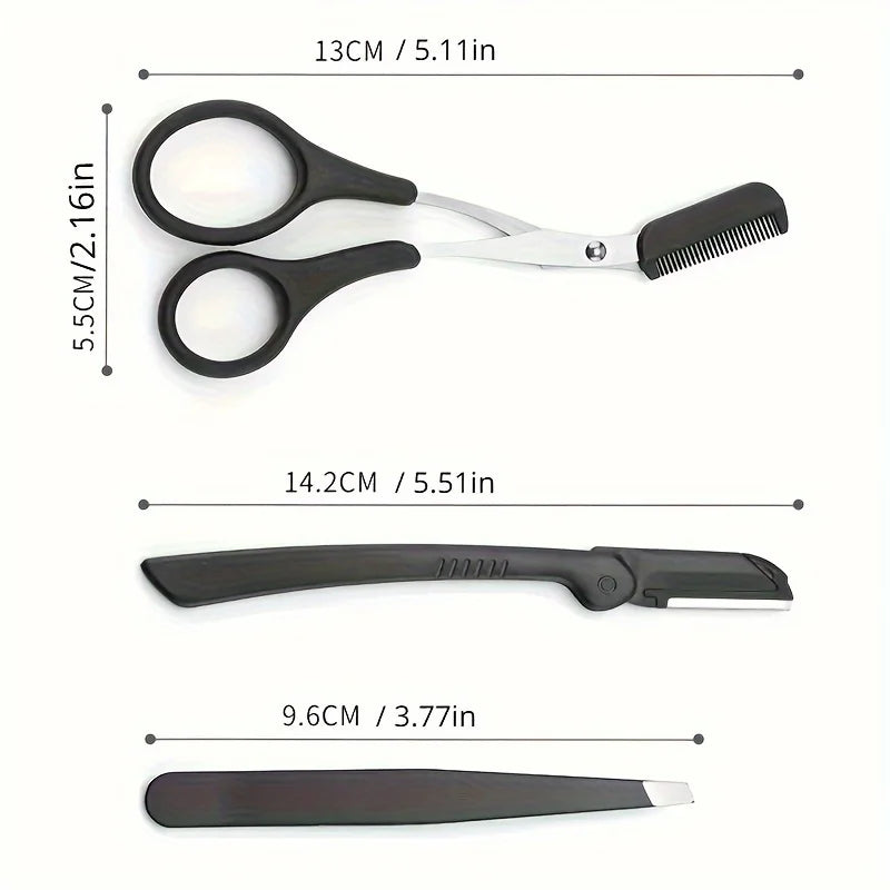 3pcs Set Eyebrow Kit For Women And Men Stainless Steel Eyebrow Grooming Set Including Eyebrow Comb Scissor, Eyebrow Trimmer Tool