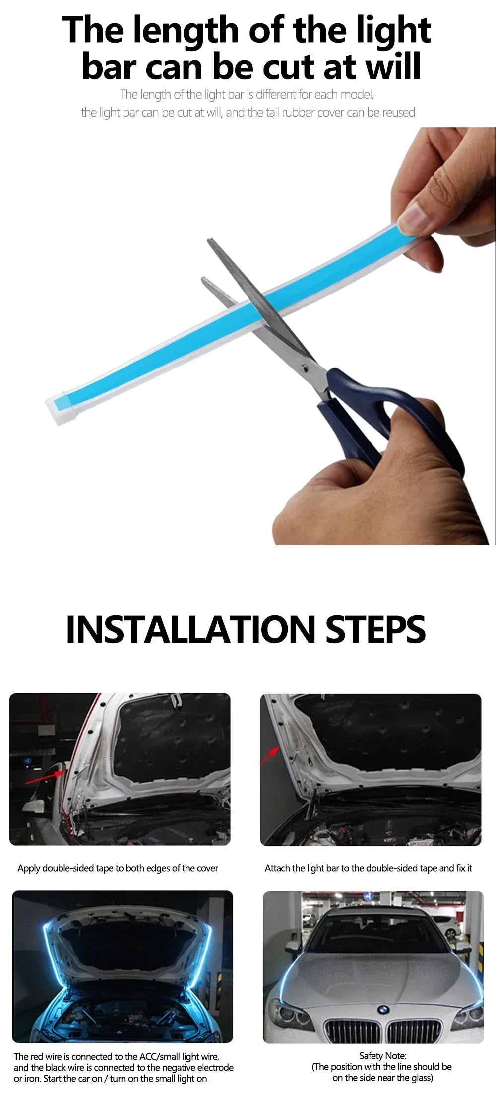 New 12V Start Scan Meteor Dynamic Car Daytime Running Lights LED Car Hood Decorative Light Strip with DRL with Turn Signal