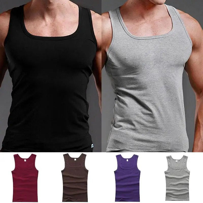 New Men's Summer Pure Cotton Vest Sports Fitness Sleeveless Tank Top Solid Muscle Vest Basic O-neck Bodybuilding Vest Tops