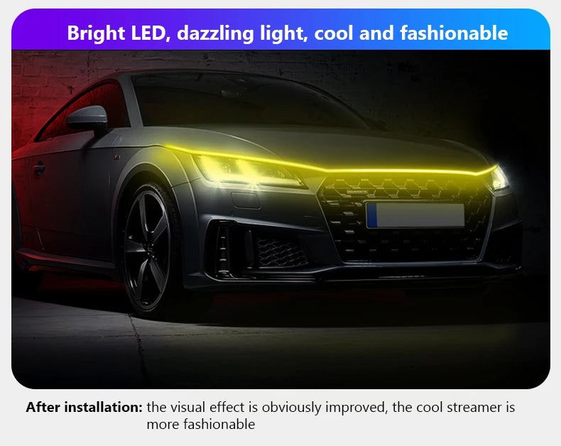 LED Car Hood Atmosphere Lght Strip Waterproof Auto Exterior Decoration Lighting Decorative Headlights Ambient Lamp 12V Universal