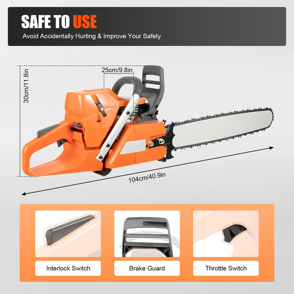 Gas Chainsaw with 24 inch Guide Bar,Gasoline Powered Chain Saw 2-Cycle 72cc/65cc Gasoline Power Chain Saws 3.9KW/3.4KW