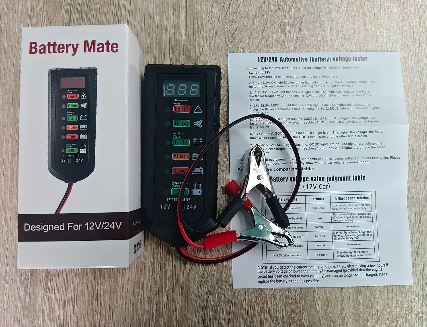 Car Battery Tester 12V 24V Alternator Tester LED Display 6 Light Automotive Battery Checker Analyzer Auto Repair Diagnostic Tool