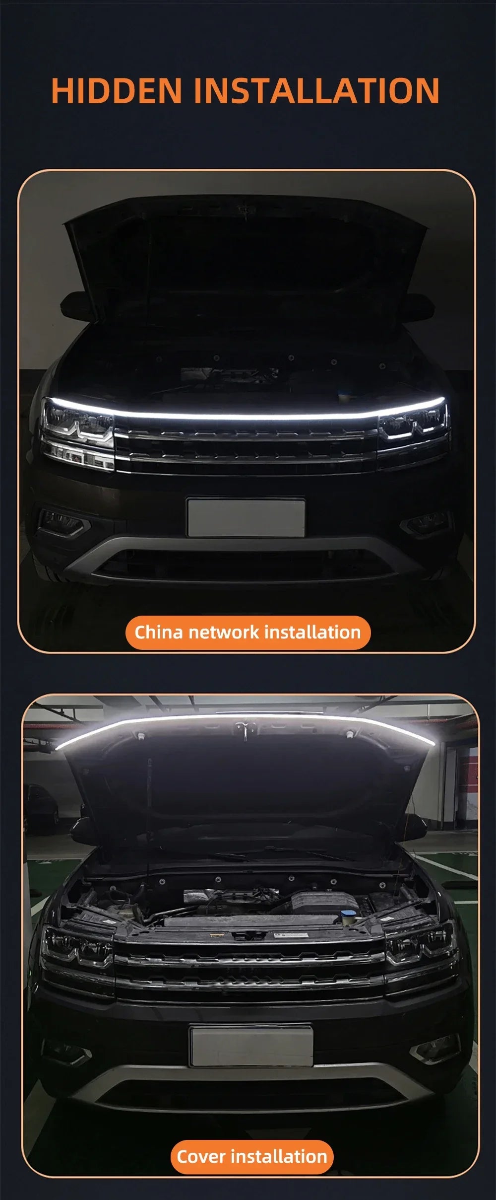 New 12V Start Scan Meteor Dynamic Car Daytime Running Lights LED Car Hood Decorative Light Strip with DRL with Turn Signal