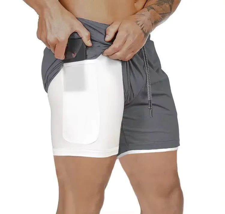 2024 Summer Men's New Fashionable Trend Leisure Gym Fitness Sports Double layer Shorts Outdoor Running Basketball Training Short