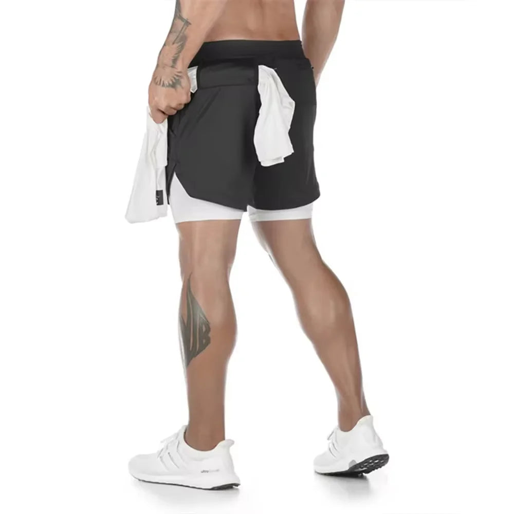 2024 Summer Men's New Fashionable Trend Leisure Gym Fitness Sports Double layer Shorts Outdoor Running Basketball Training Short
