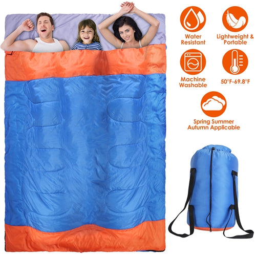 LakeForest 2 People Sleeping Bag for Adult Kids Lightweight Water Resistant Camping Cotton Liner Cold Warm Weather Indoor Outdoor Use 3 Season with Sack for Spri