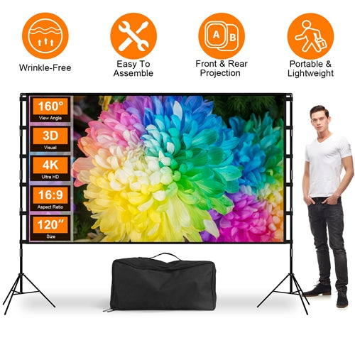 FREE SHIPPING !100inch Projector Screen with Stand 16:9 4K HD Rear Front Wrinkle-Free Portable And Foldable Movie Screen with Carry Bag For Indoor Outdoor Home Theater