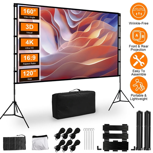FREE SHIPPING !100inch Projector Screen with Stand 16:9 4K HD Rear Front Wrinkle-Free Portable And Foldable Movie Screen with Carry Bag For Indoor Outdoor Home Theater